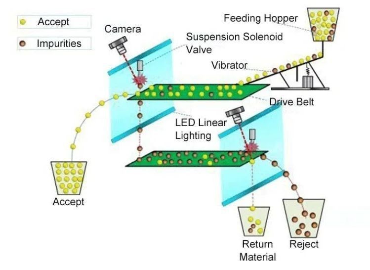 웬야오 벨트 타입 전체 플라스틱 병 캡 컬러 분류 기계